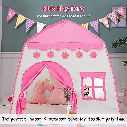 GEERTOP Princess Castle Tent with Lights Kids Play Tent Pink Playh...
