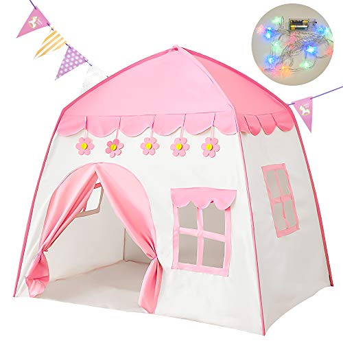 GEERTOP Princess Castle Tent with Lights Kids Play Tent Pink Playh...