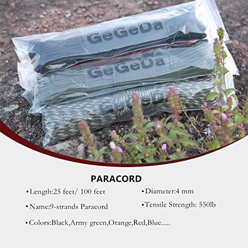 GeGeDa Paracord 9 Core 550 Parachute Cord Camping Rope 100FT