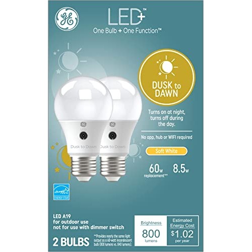 GE Lighting LED+ Dusk to Dawn LED Light Bulbs with Sunlight Sensor...