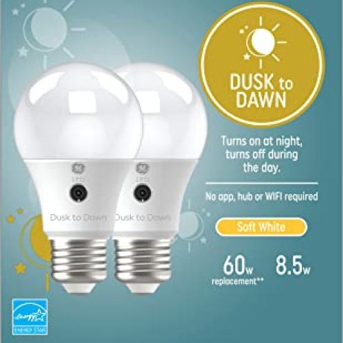GE Lighting LED+ Dusk to Dawn LED Light Bulbs with Sunlight Sensor...