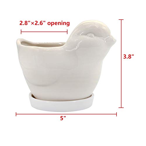 GeLive White Bird Ceramic Succulent Planter Animal Plant Pot Flowe...