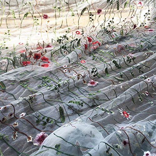 Off White Tulle Exquisite Floral Alice Embroidered Dress Sewing La...