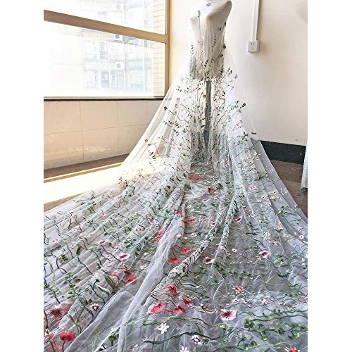 Off White Tulle Exquisite Floral Alice Embroidered Dress Sewing La...