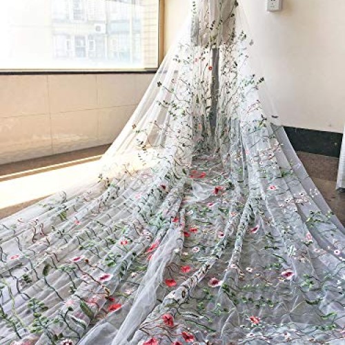 Off White Tulle Exquisite Floral Alice Embroidered Dress Sewing La...