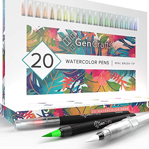 Watercolor Brush Pens by GenCrafts - Set of 20 Premium Colors - Re...