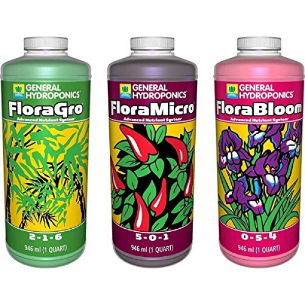 General Hydroponics Flora Grow, Bloom, Micro Combo Fertilizer set,...