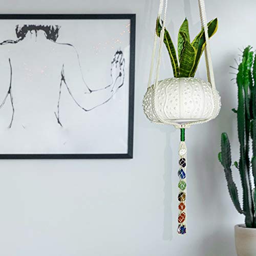 Chakra Stones Macramé Plant Hanger with Healing Crystals, Wall Pla...
