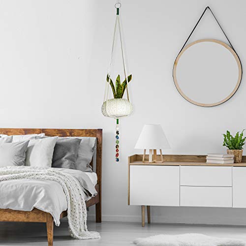 Chakra Stones Macramé Plant Hanger with Healing Crystals, Wall Pla...