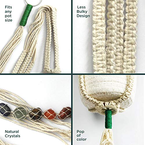 Chakra Stones Macramé Plant Hanger with Healing Crystals, Wall Pla...