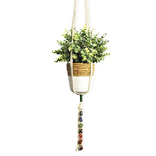 Chakra Stones Macramé Plant Hanger with Healing Crystals, Wall Pla...