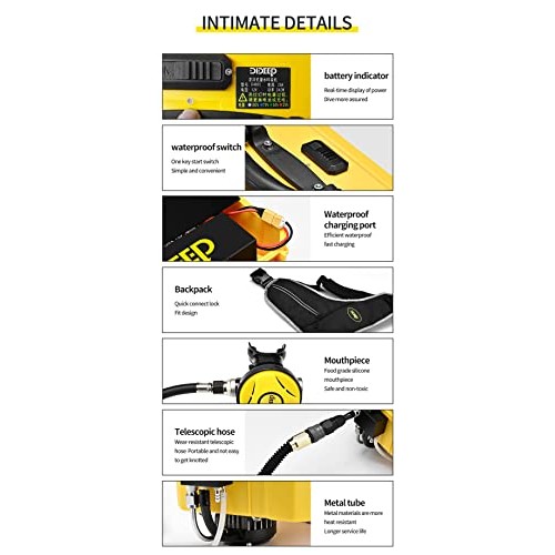 DIDEEP Diving Ventilator, Portable Rechargeable Scuba Diving Tank,...