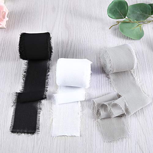 Doris Home Handmade Fringe Chiffon Silk-Like Ribbon 2 x 7Yd Set o...