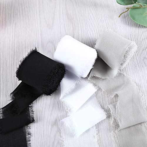 Doris Home Handmade Fringe Chiffon Silk-Like Ribbon 2 x 7Yd Set o...