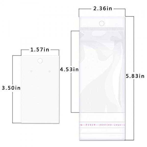100 Sets Jtshy Paper & Plastic Jewelry Earrings Display Cards Rectangle White W/ Self-Seal Bags Blank For You to Customize 