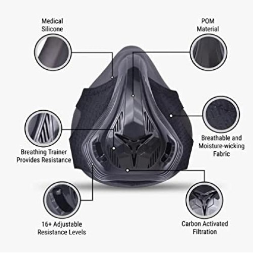 Workout Mask 3.0, Exercise Mask Unisex D-Moss with 16 Adjustable B...