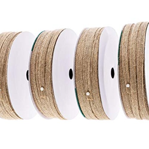 Genie Crafts 4 Rolls Natural Burlap Fabric .25 Inch Wide Ribbon fo...