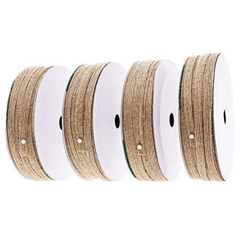 Genie Crafts 4 Rolls Natural Burlap Fabric .25 Inch Wide Ribbon fo...
