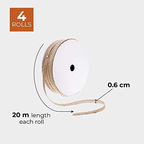 Genie Crafts 4 Rolls Natural Burlap Fabric .25 Inch Wide Ribbon fo...
