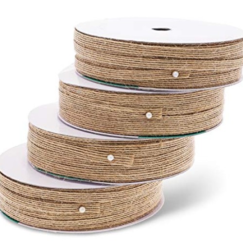 Genie Crafts 4 Rolls Natural Burlap Fabric .25 Inch Wide Ribbon fo...