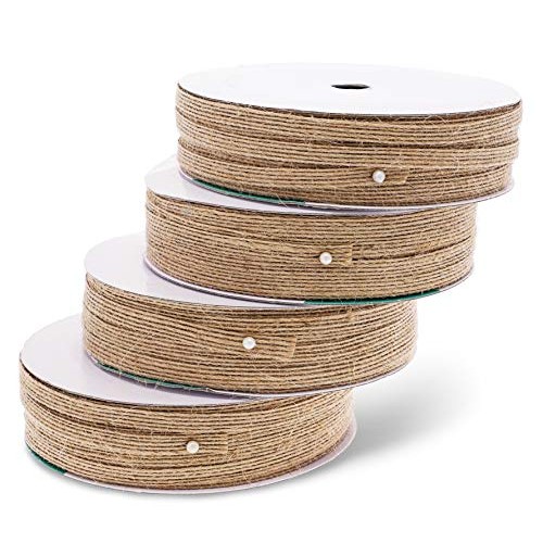 Genie Crafts 4 Rolls Natural Burlap Fabric .25 Inch Wide Ribbon fo...