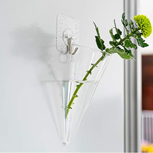 Pacdona 2 Pack Geometric Wall-Mounted Clear Glass Planter Vases fo...