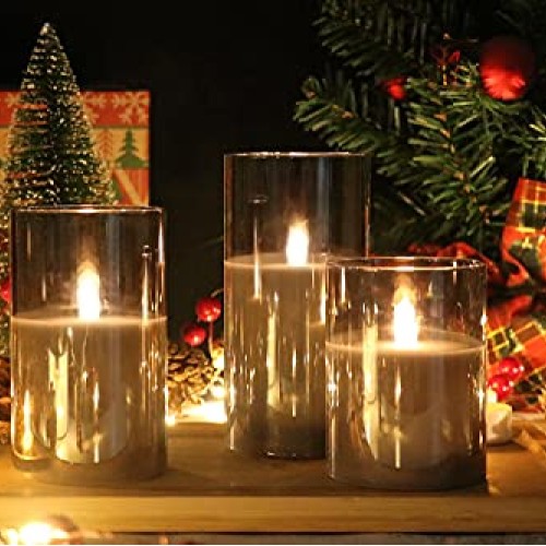 GenSwin Gray Glass Battery Operated Flameless Led Candles with 10-...