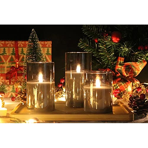 GenSwin Gray Glass Battery Operated Flameless Led Candles with 10-...