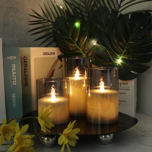 GenSwin Gray Glass Battery Operated Flameless Led Candles with 10-...