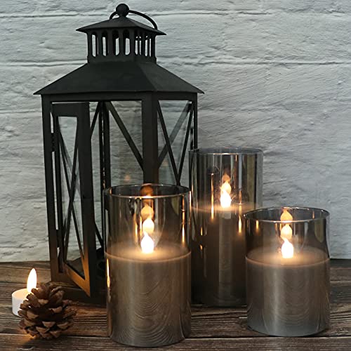GenSwin Gray Glass Battery Operated Flameless Led Candles with 10-...