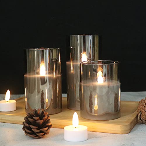 GenSwin Gray Glass Battery Operated Flameless Led Candles with 10-...