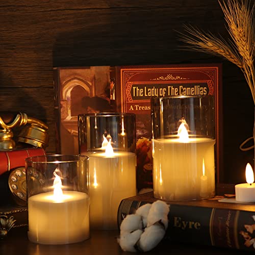 GenSwin Gray Glass Battery Operated Flameless Led Candles with 10-...