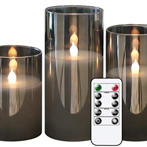 GenSwin Gray Glass Battery Operated Flameless Led Candles with 10-...
