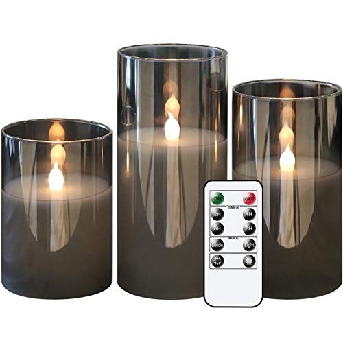 GenSwin Gray Glass Battery Operated Flameless Led Candles with 10-...