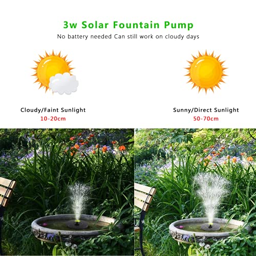 Solar Fountain Pump,3W Upgraded Bird Bath Fountain with 10 Styles ...