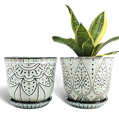 Gepege 6 Inch Beaded Ceramic Planter Set of 2 with Drainage Hole a...