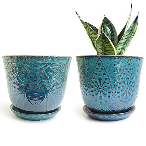 Gepege 6 Inch Beaded Ceramic Planter Set of 2 with Drainage Hole a...