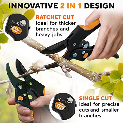 Heavy-Duty Ratchet Pruning Shears for Gardening - 8” Anvil Garden ...