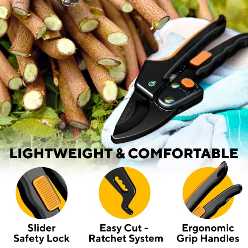 Heavy-Duty Ratchet Pruning Shears for Gardening - 8” Anvil Garden ...
