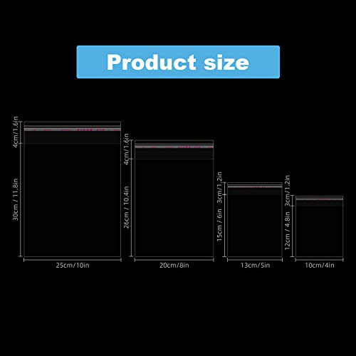 4 Size 240 Pieces Clear Plastic Bags, Resealable Cellophane Cello ...
