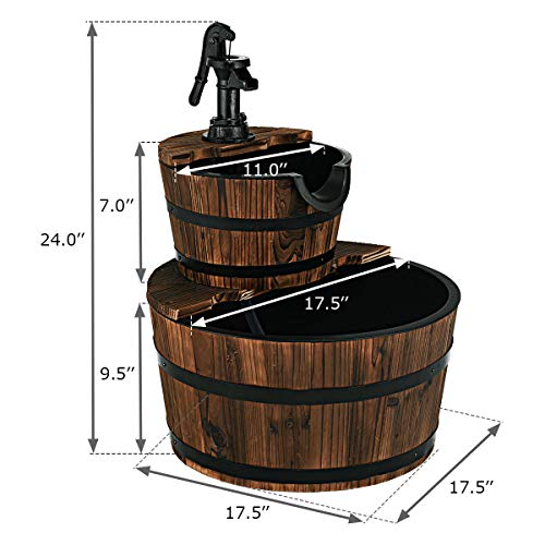 Giantex 2 Tier Barrel Waterfall Fountain Rustic Wood Barrel Water ...