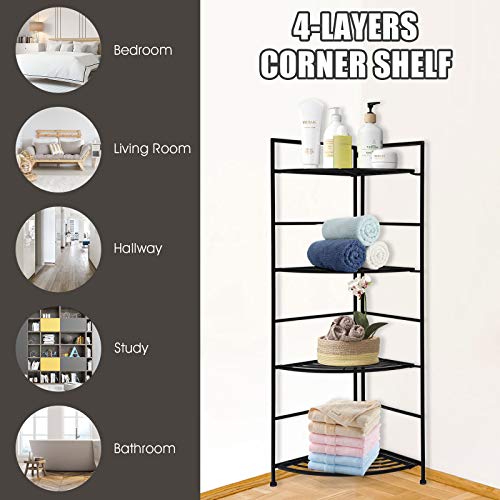 Giantex Foldable Corner Plant Stand, 4 Tiers Metal Plant Display R...