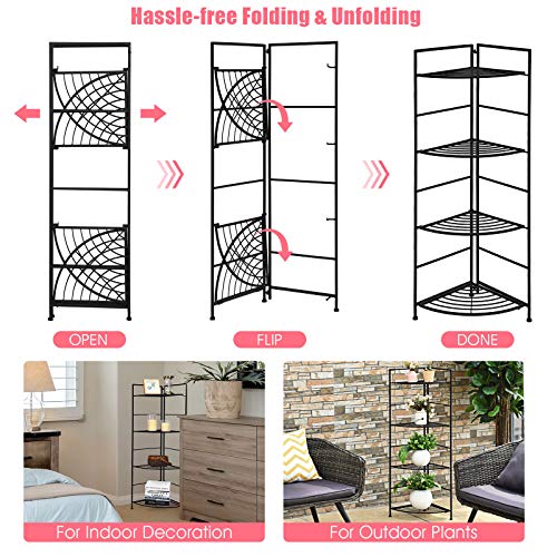 Giantex Foldable Corner Plant Stand, 4 Tiers Metal Plant Display R...