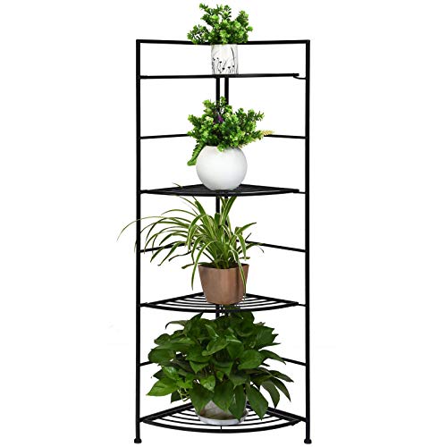 Giantex Foldable Corner Plant Stand, 4 Tiers Metal Plant Display R...