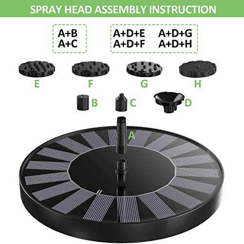 Gichies Solar Powered Fountain Pump Solar Bird Bath Fountains 2.5W...
