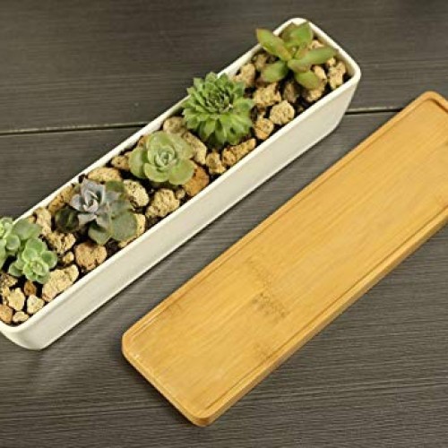 Gift Pro Plant Window Boxes 11.1 inch Long Rectangle White Ceramic...