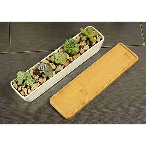 Gift Pro Plant Window Boxes 11.1 inch Long Rectangle White Ceramic...