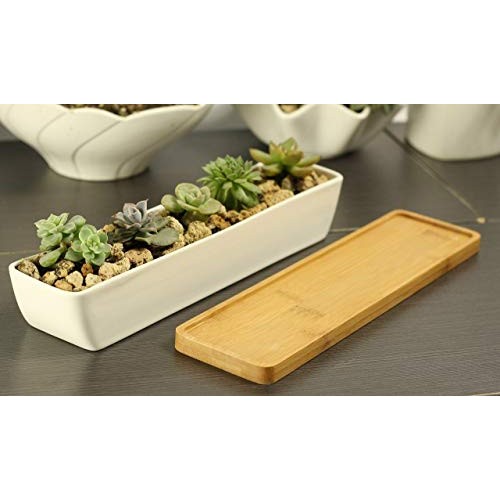 Gift Pro Plant Window Boxes 11.1 inch Long Rectangle White Ceramic...