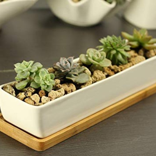 Gift Pro Plant Window Boxes 11.1 inch Long Rectangle White Ceramic...