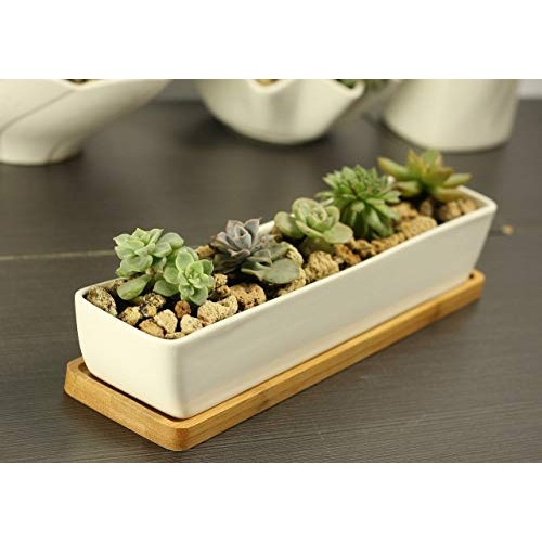 Gift Pro Plant Window Boxes 11.1 inch Long Rectangle White Ceramic...